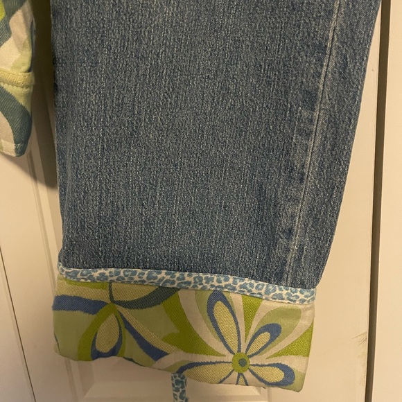 3 Sisters Green and Blue Patterned Jacket and Jean set. In like new condition. - Picture 4 of 12